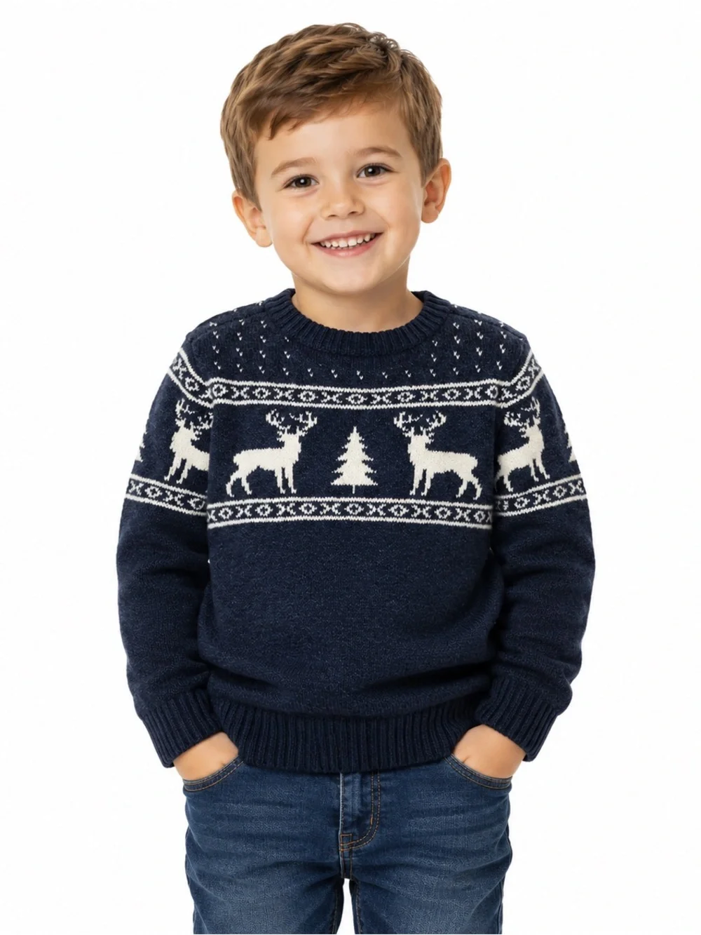 Old Navy Knit Crewneck Sweater Boys 3T ~ Vintage Christmas Reindeer Design